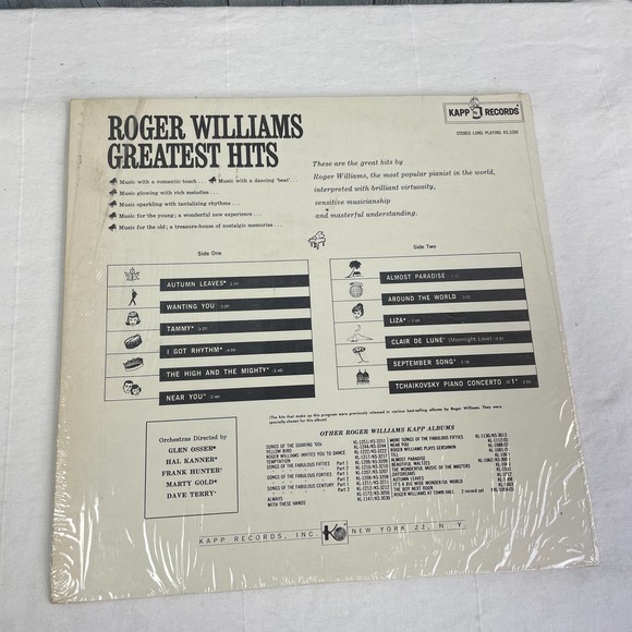 Vintage 1961 Rogers Williams Greatest Hits Kapp Records LP Vinyl Record - Picture 2 of 2